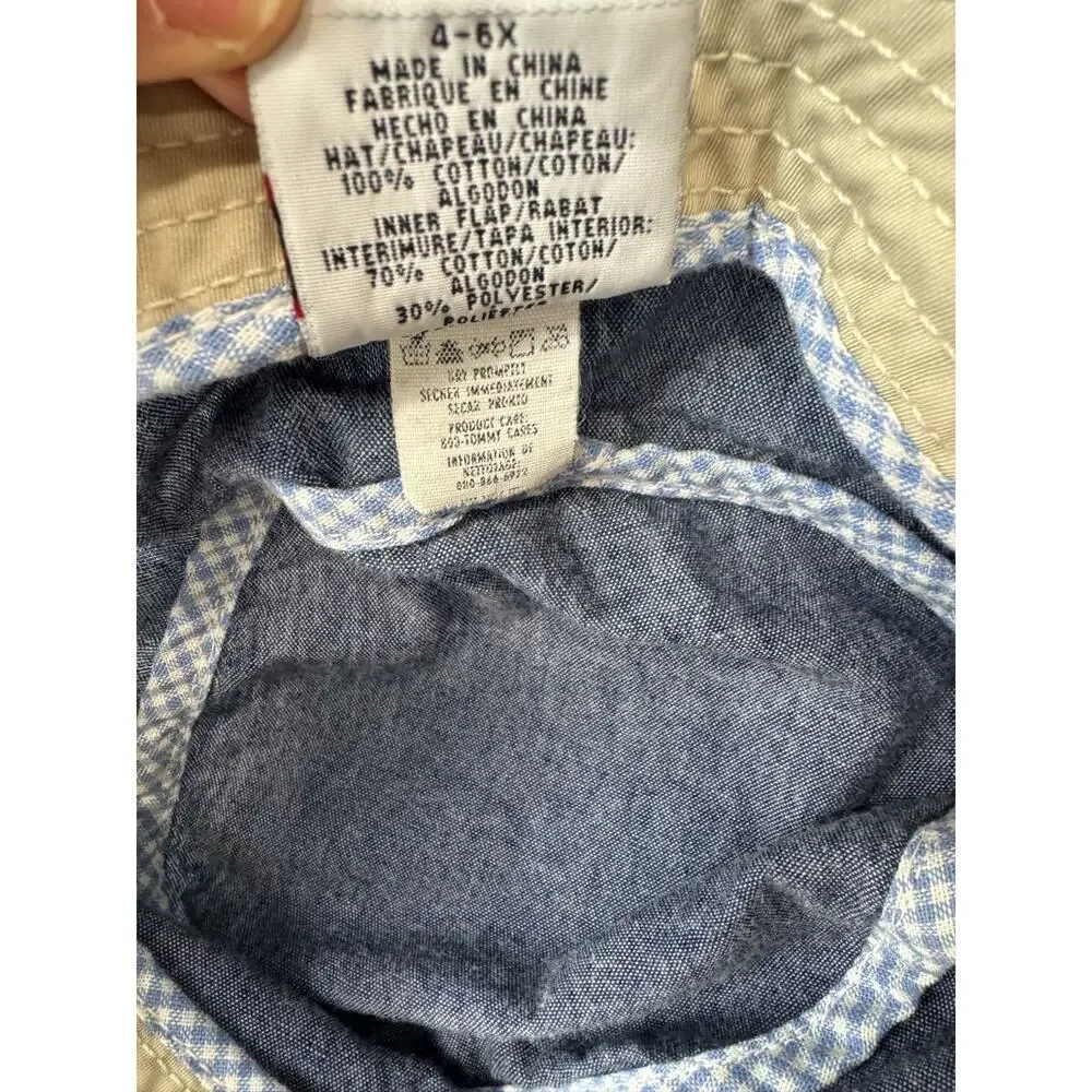 Vintage 1990s Tommy Hilfiger Kids Bucket Hat Denim Gingham Logo Y2K Size 4-6X